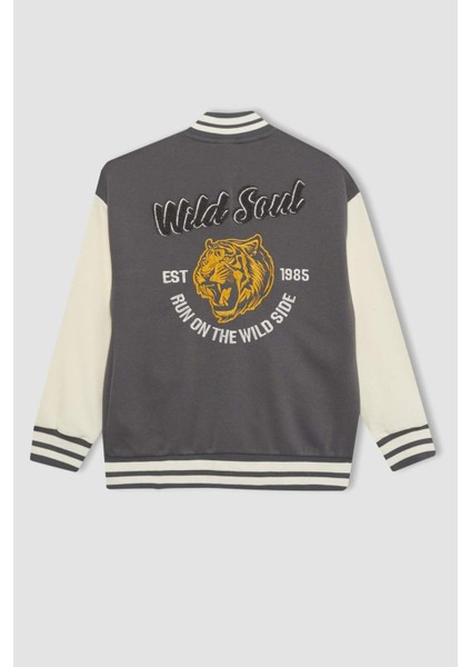 Erkek Çocuk Kolej Yaka Çıtçıt Kapamalı Cepli Mevsimlik Sırt Baskılı Bomber Hırka B6419A824SP