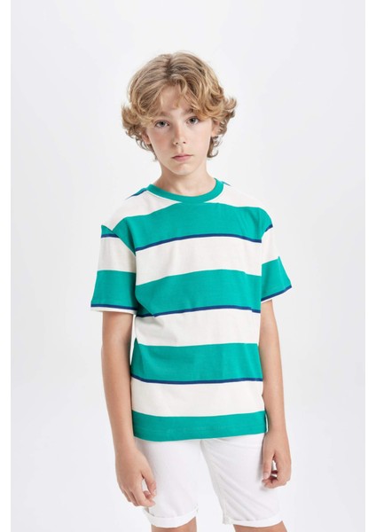 Erkek Çocuk Bisiklet Yaka Çizgili Kısa Kollu Tişört B5931A824SM