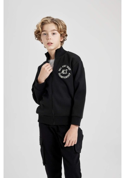 Erkek Çocuk Dik Yaka Baskılı Fermuarlı Sweatshirt B6634A824SP