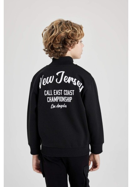 Erkek Çocuk Dik Yaka Baskılı Fermuarlı Sweatshirt B6634A824SP