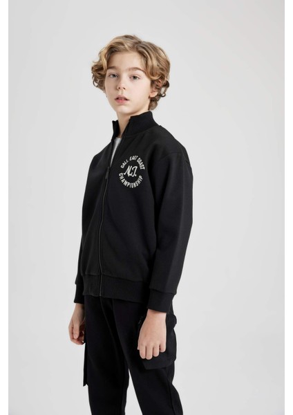 Erkek Çocuk Dik Yaka Baskılı Fermuarlı Sweatshirt B6634A824SP