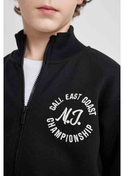 Erkek Çocuk Dik Yaka Baskılı Fermuarlı Sweatshirt B6634A824SP