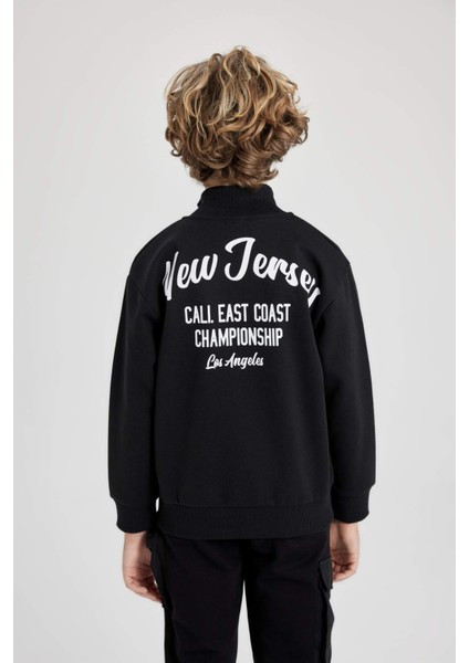 Erkek Çocuk Dik Yaka Baskılı Fermuarlı Sweatshirt B6634A824SP