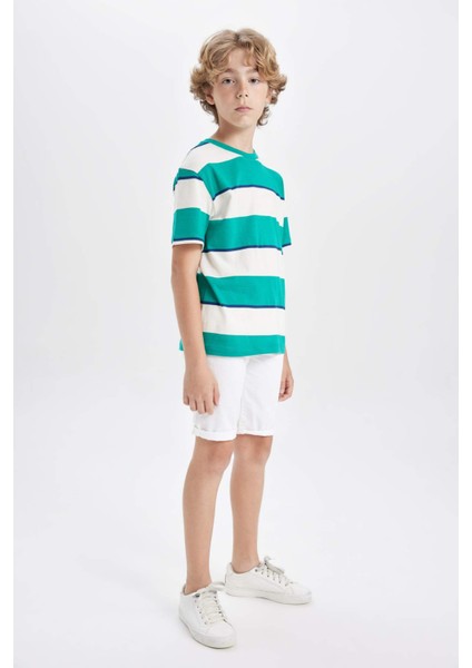 Erkek Çocuk Bisiklet Yaka Çizgili Kısa Kollu Tişört