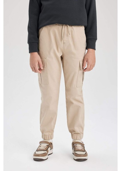 Erkek Çocuk Kargo Cepli Beli Bağcıklı Lastikli Paça Jogger Gabardin Pantolon Z1572A624SP