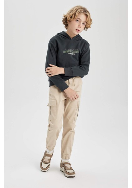 Erkek Çocuk Kargo Cepli Beli Bağcıklı Lastikli Paça Jogger Gabardin Pantolon Z1572A624SP