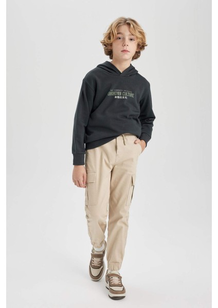 Erkek Çocuk Kargo Cepli Beli Bağcıklı Lastikli Paça Jogger Gabardin Pantolon Z1572A624SP