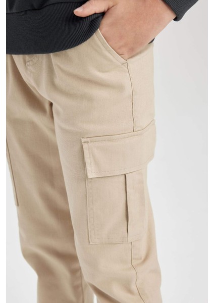Erkek Çocuk Kargo Cepli Beli Bağcıklı Lastikli Paça Jogger Gabardin Pantolon Z1572A624SP