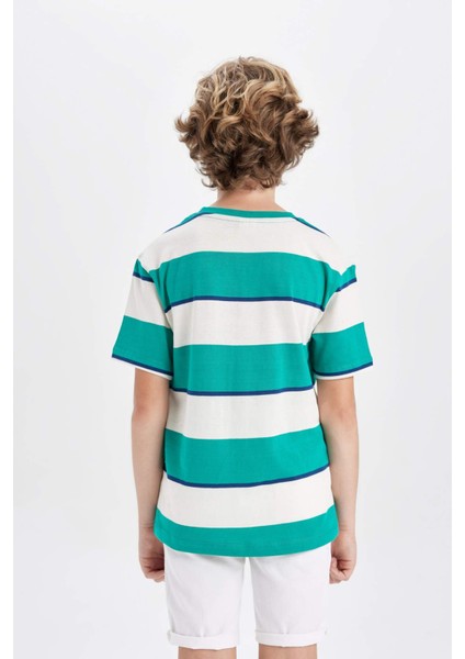 Erkek Çocuk Bisiklet Yaka Çizgili Kısa Kollu Tişört B5931A824SM