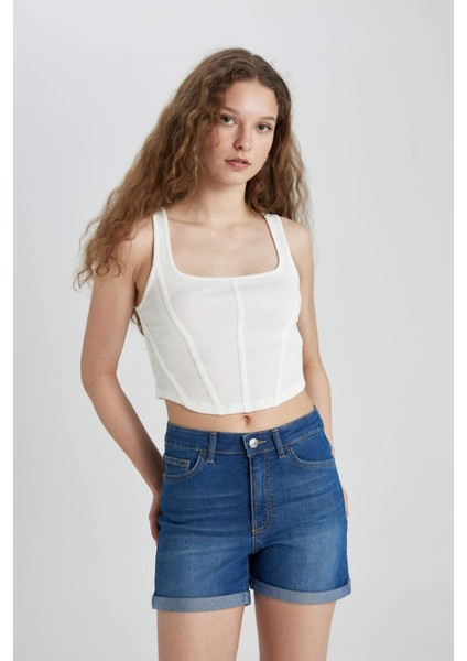 Normal Bel Katlamalı Paça Basic Düz Jean Şort A1959AX24SM