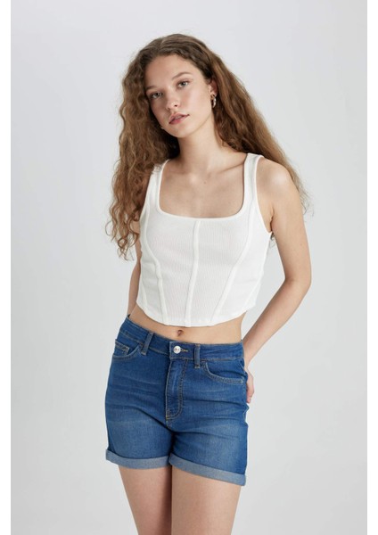 Normal Bel Katlamalı Paça Basic Düz Jean Şort A1959AX24SM