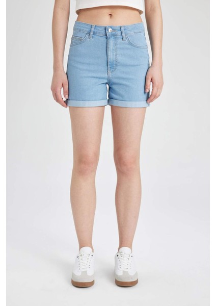 Normal Bel Katlamalı Paça Basic Düz Jean Şort A1959AX24SM