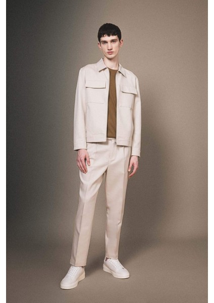 Mont Ceket Gömlek Yaka Yarım Astar Fermuarlı Cepli Mevsimlik Baharlık Keten B6333AX24SP