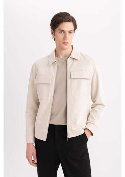 Mont Ceket Gömlek Yaka Yarım Astar Fermuarlı Cepli Mevsimlik Baharlık Keten B6333AX24SP