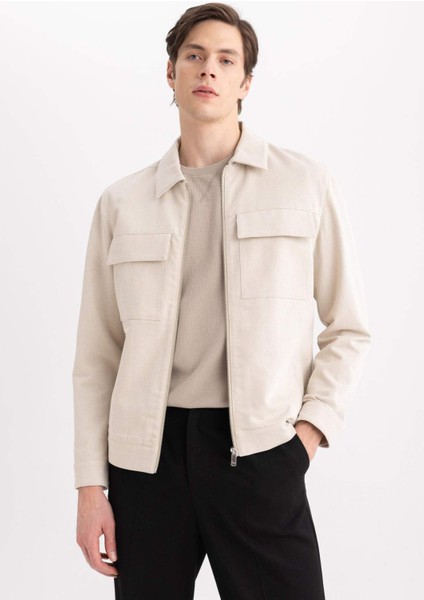 Mont Ceket Gömlek Yaka Yarım Astar Fermuarlı Cepli Mevsimlik Baharlık Keten B6333AX24SP