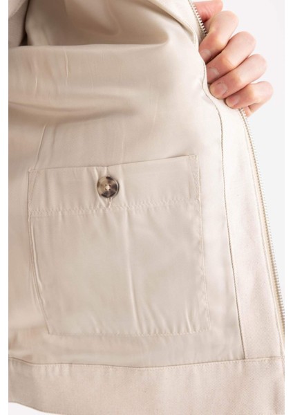 Mont Ceket Gömlek Yaka Yarım Astar Fermuarlı Cepli Mevsimlik Baharlık Keten B6333AX24SP