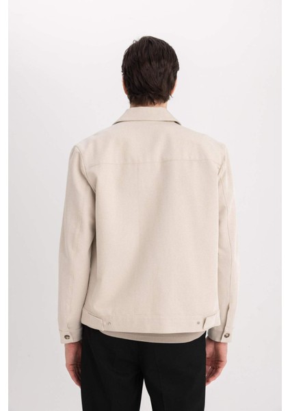 Mont Ceket Gömlek Yaka Yarım Astar Fermuarlı Cepli Mevsimlik Baharlık Keten B6333AX24SP