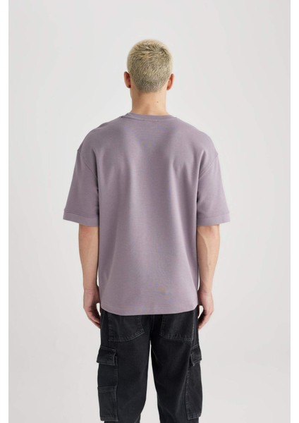 Loose Fit Bisiklet Yaka Baskılı Kısa Kollu Ağır Kumaş Tişört B9675AX23WN