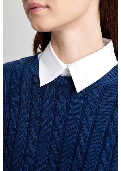 Regular Fit Pamuklu Örgü Desenli Triko Kazak Tunik B8398AX23WN