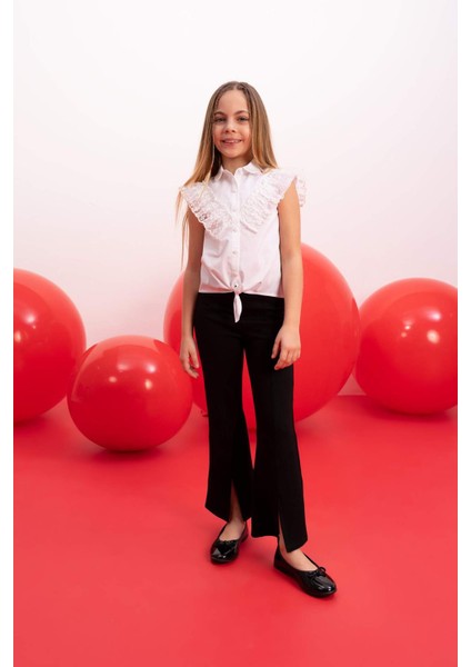 Kız Çocuk 23 Nisan Çocuk Bayramı Poplin Kısa Kollu Beyaz Gömlek B5114A824SM