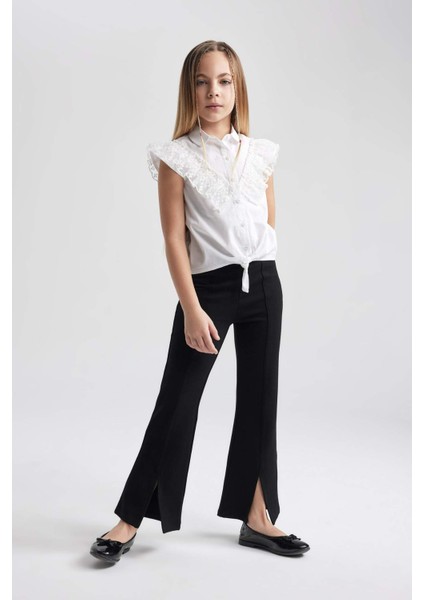 Kız Çocuk 23 Nisan Çocuk Bayramı Poplin Kısa Kollu Beyaz Gömlek B5114A824SM