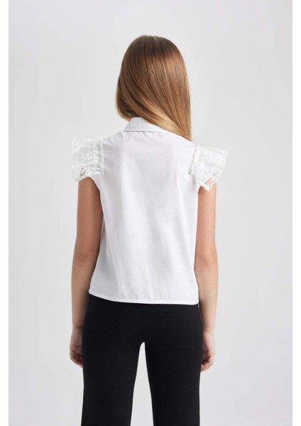 Kız Çocuk 23 Nisan Çocuk Bayramı Poplin Kısa Kollu Beyaz Gömlek B5114A824SM