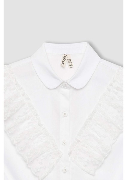 Kız Çocuk 23 Nisan Çocuk Bayramı Poplin Kısa Kollu Beyaz Gömlek B5114A824SM