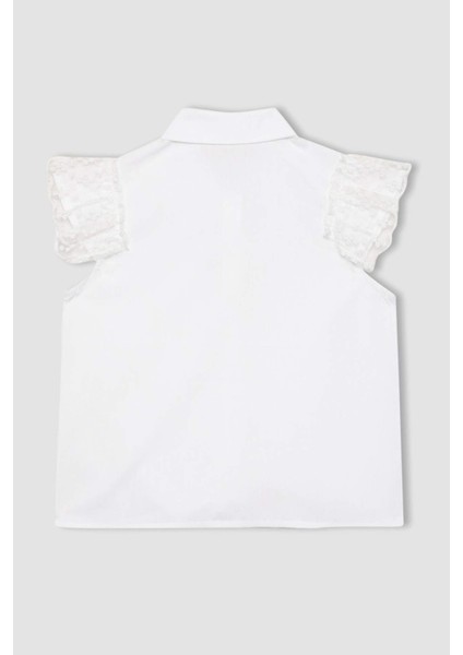 Kız Çocuk 23 Nisan Çocuk Bayramı Poplin Kısa Kollu Beyaz Gömlek B5114A824SM