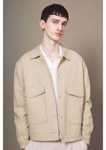 Relax Fit Polo Yaka Astarlı Düğmeli Cepli Mevsimlik Baharlık Keten Ceket Mont B6958AX24SP