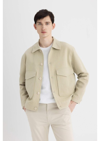 Relax Fit Polo Yaka Astarlı Düğmeli Cepli Mevsimlik Baharlık Keten Ceket Mont B6958AX24SP