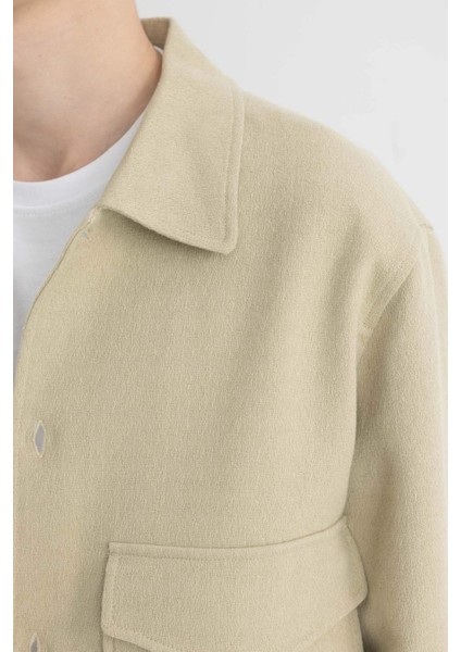 Relax Fit Polo Yaka Astarlı Düğmeli Cepli Mevsimlik Baharlık Keten Ceket Mont B6958AX24SP
