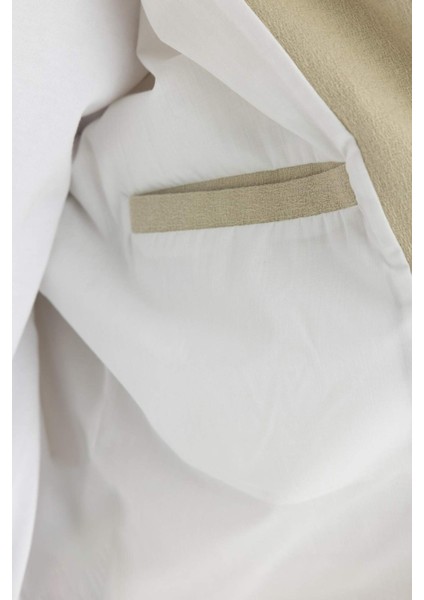 Relax Fit Polo Yaka Astarlı Düğmeli Cepli Mevsimlik Baharlık Keten Ceket Mont B6958AX24SP