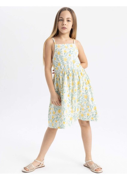 Kız Çocuk Desenli Askılı Elbise B4473A824SM