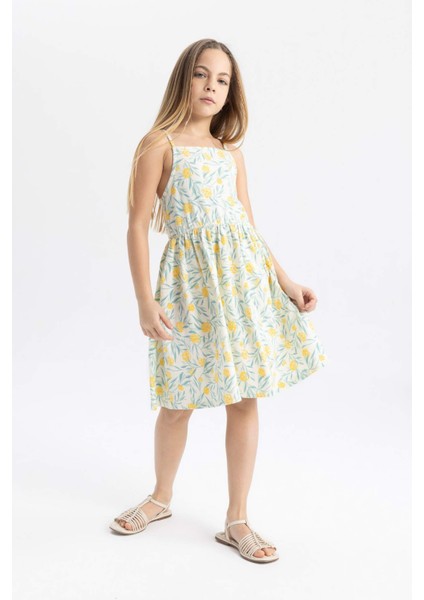 Kız Çocuk Desenli Askılı Elbise B4473A824SM