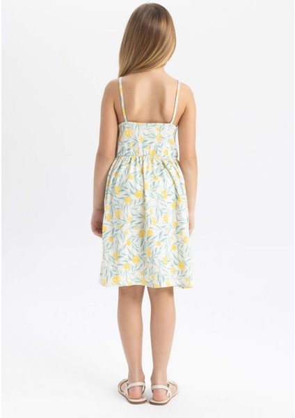 Kız Çocuk Desenli Askılı Elbise B4473A824SM