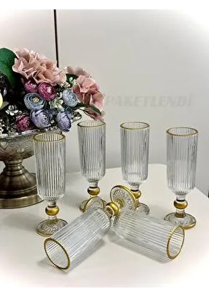 El Yapımı Çizgili Ayaklı Kristal Gold Cam Kahve Yanı Su Bardağı 165ML - 6 Adet fiyatları