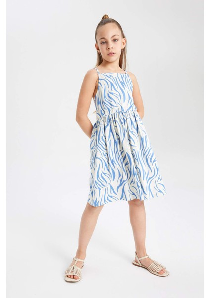 Kız Çocuk Desenli Askılı Elbise B4473A824SM