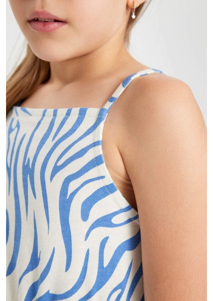 Kız Çocuk Desenli Askılı Elbise B4473A824SM