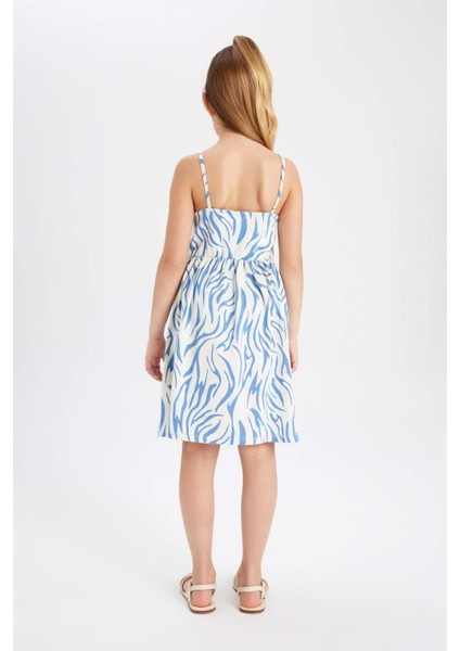 Kız Çocuk Desenli Askılı Elbise B4473A824SM