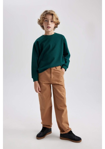 Erkek Çocuk Yeşil Regular Fit Düz Kesim Basic Düz Kapüşonlu Sweatshirt B7772A8NS