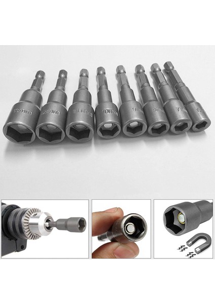 16PCS 1/4 Inç Hex Manyetik Somun Soketi Seti Metrik Darbe Matkap Bitleri 6 Ila 13MM Adaptör (Yurt Dışından) modelleri
