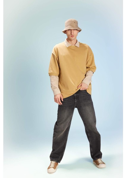 Loose Fit Bisiklet Yaka Kısa Kollu Ağır Kumaş Basic Düz Tişört B4844AX23WN