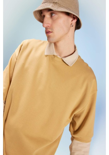 Loose Fit Bisiklet Yaka Kısa Kollu Ağır Kumaş Basic Düz Tişört B4844AX23WN