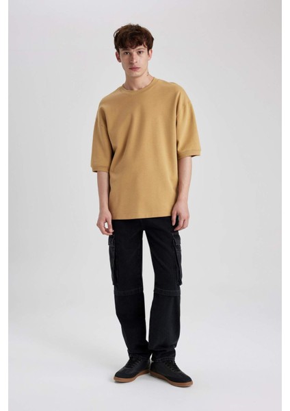 Loose Fit Bisiklet Yaka Kısa Kollu Ağır Kumaş Basic Düz Tişört B4844AX23WN