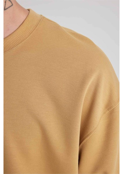 Loose Fit Bisiklet Yaka Kısa Kollu Ağır Kumaş Basic Düz Tişört B4844AX23WN