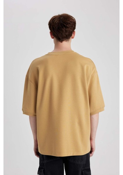 Loose Fit Bisiklet Yaka Kısa Kollu Ağır Kumaş Basic Düz Tişört B4844AX23WN