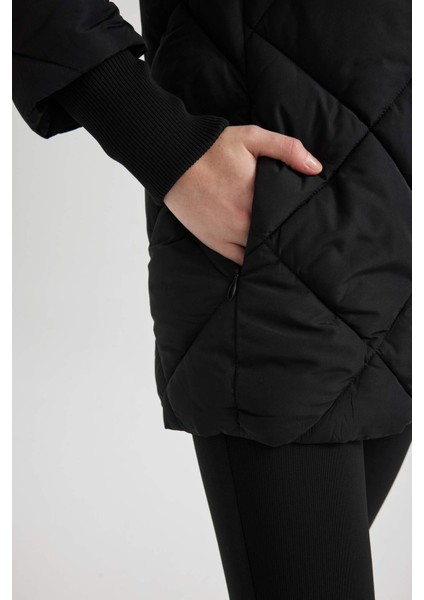 Su İtici Uzun Şişme Mont Dik Yaka Kapitoneli Çıtçıtlı Cepli Hafif C0489AX24SP