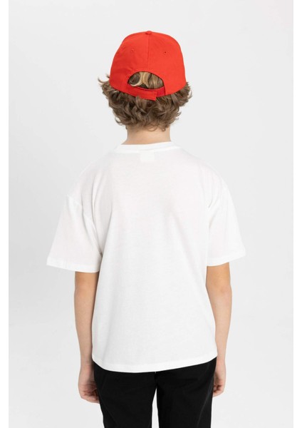 Erkek Çocuk Oversize Geniş Kalıp Bisiklet Yaka Nakışlı Kısa Kollu Tişört