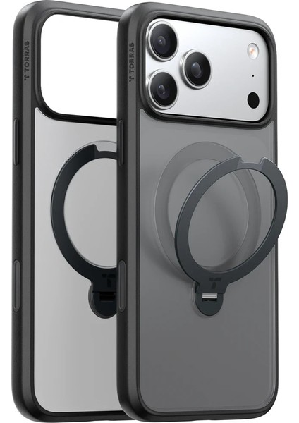 Apple iPhone 17 Pro Max O Stand Spin Serisi Magsafe Kılıf - Siyah