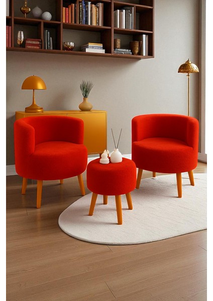 Manolya Berjer Seti Ikili Koltuk ve Puf Takımı Oturma Odası Balkon Alon Ofis 3'lü Takım